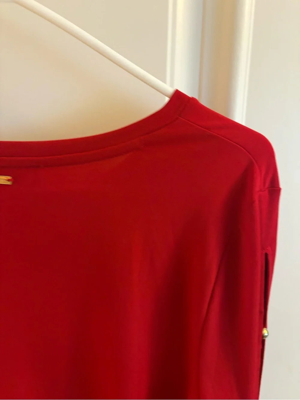 Michael Kors Red Long-Sleeve Top with Gold Stud Sleeve Detail